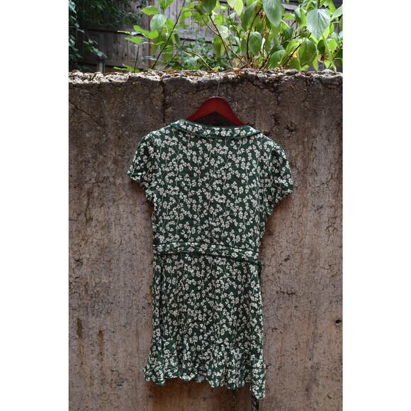 Kimchi Blue Green Floral Wrap Mini Dress – Size L - Picture 2 of 4